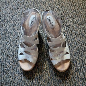 Born Bolo White Leather Wedge Sandals Size 10